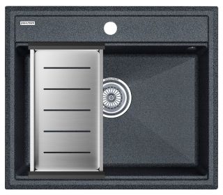 Комплект Paulmark: мойка Stepia 60 и коландер Advance PM115951-DG+A375-BS графит/брашированная нержавеющая сталь